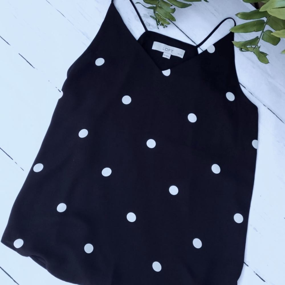 LOFT Black & White Polka Dot Strappy Cami